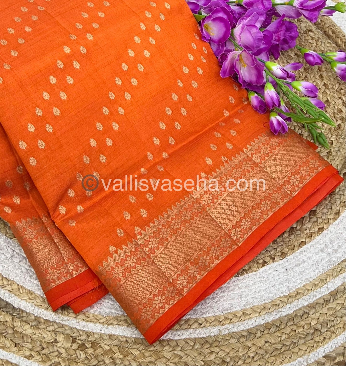 Semi Tussar Silk - Grand Pallu  - Orange Shade - VVSTS017