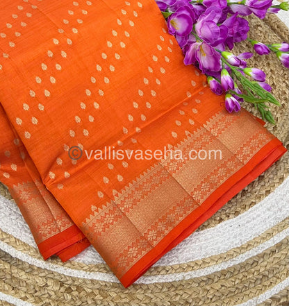 Semi Tussar Silk - Grand Pallu  - Orange Shade - VVSTS017