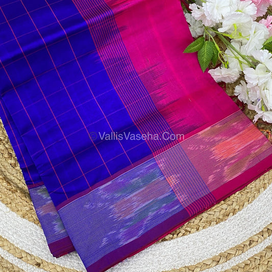 Semi Silk Cotton Saree - Ink Blue & Pink - VVSSC001