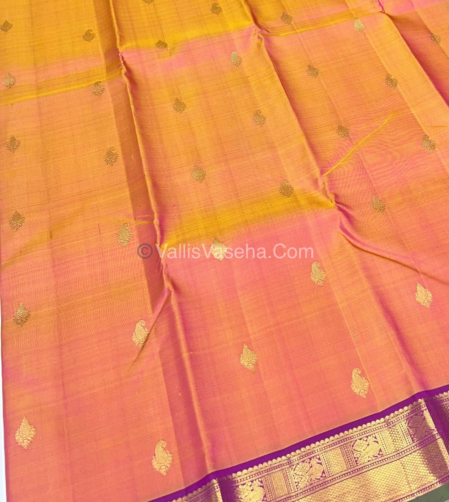 Pure Kanchipuram Silk Saree - Triple Tone Shade(Peachish Gold) Combo - VVPS011