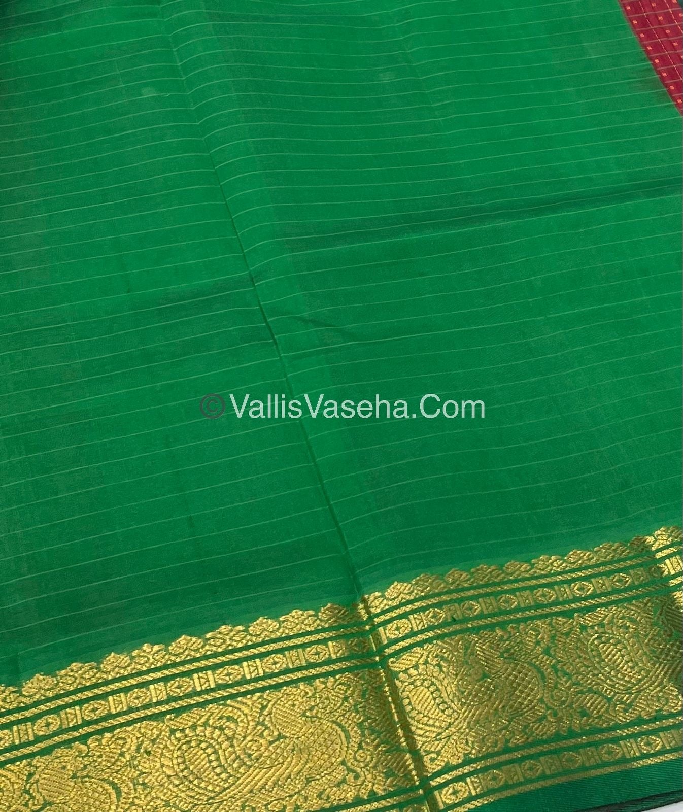 Pure Silk Cotton Saree - Maroon With Green Shade - Lakshadeepam Design - VVPLD001