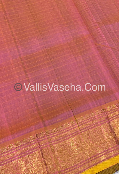 Pure Silk Cotton Saree - Blue With Peachish Pink Shade - Lakshadeepam Design - VVPLD001