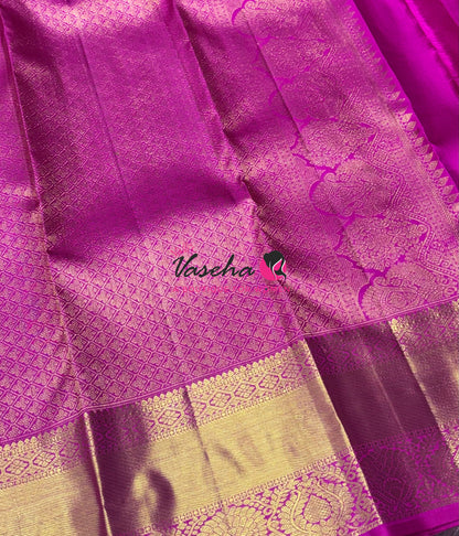 Pure Kanchipuram Silk Saree - Peach  With Pink - VVPS088