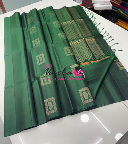Pure Soft Silk Saree  - Border Less  - Dark Green Shade - VVPSS100