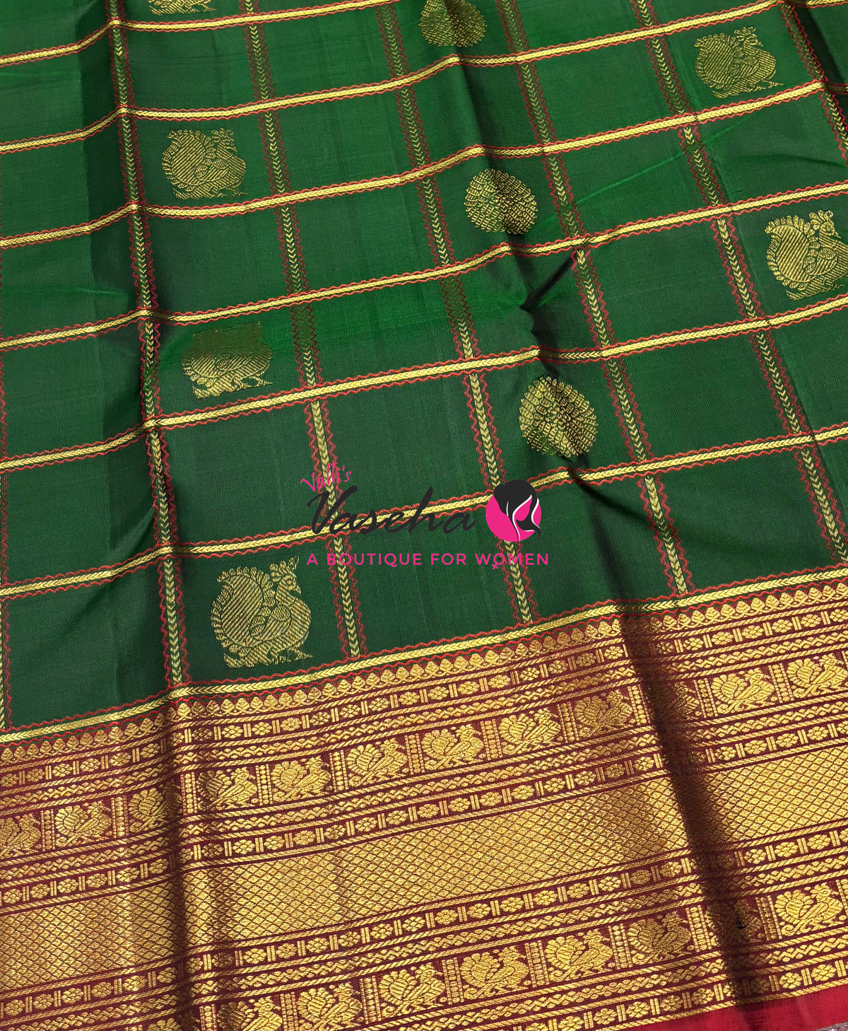 Pure Bridal Kanchipuram Silk Saree - Green & Maroon Combo - VVPS074