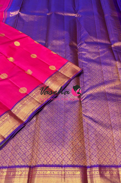 Pure Kanchipuram Silk Saree - Pink & Purple Combo - VVPS025