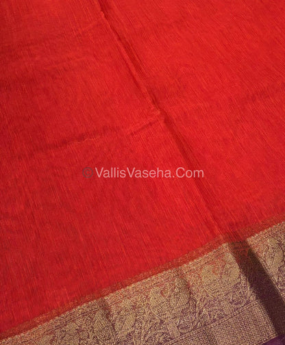 Bamboo Silk Saree - Red With Wine Shade - VVBSS005