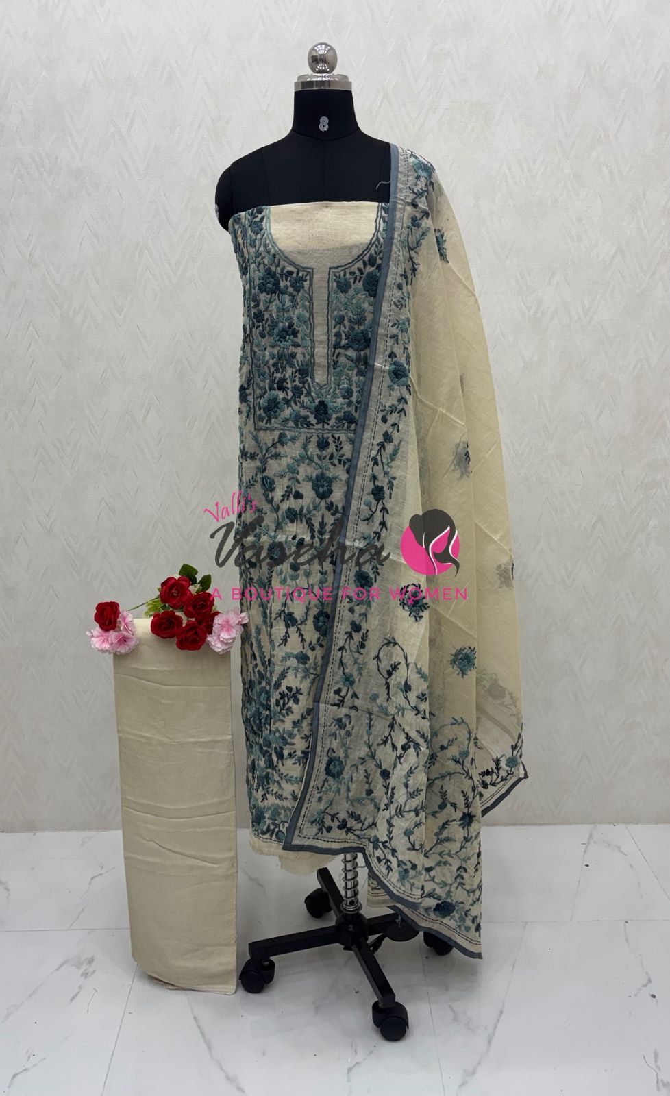 Unstitched Salwar Material | Semi Chanderi Cotton - VVUSM036