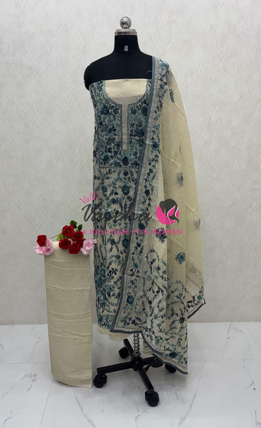 Unstitched Salwar Material | Semi Chanderi Cotton - VVUSM036