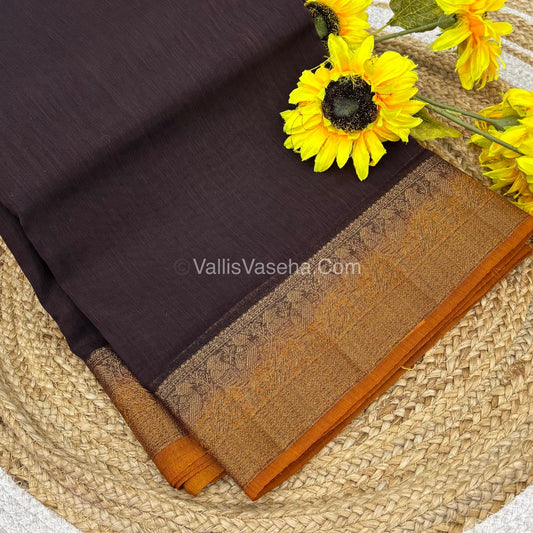 Bamboo Silk Saree - Coffee Brown With Yellow Shade - VVBSS005