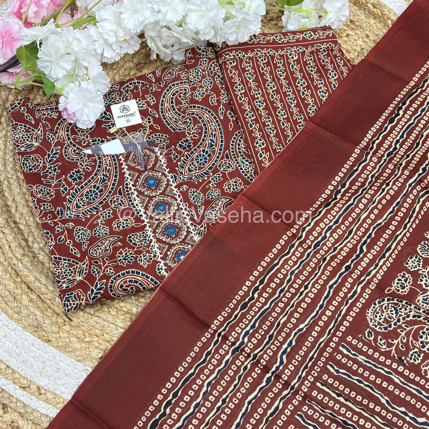 Readymade 3pc Set - Ajrakh Print - VVRMS002
