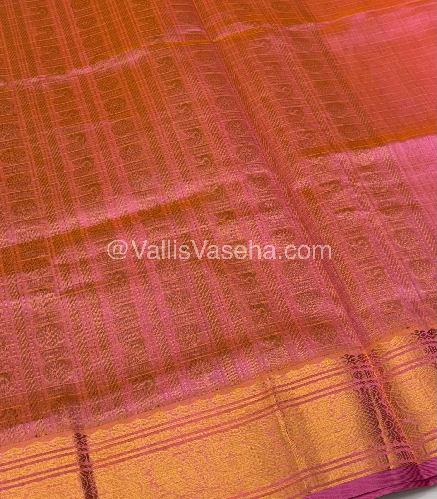 Pure Silk Cotton Saree - Brown With peach Shade - Lakshadeepam Design - VVPLD001