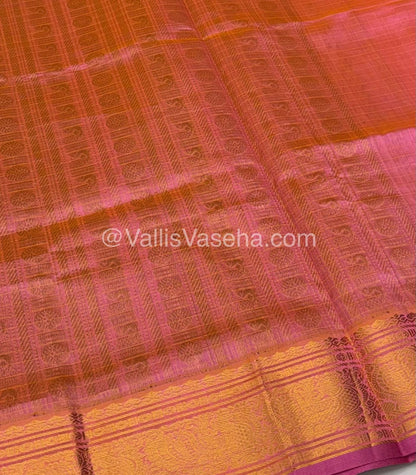 Pure Silk Cotton Saree - Brown With peach Shade - Lakshadeepam Design - VVPLD001