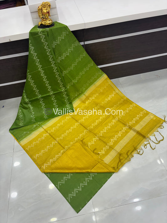 Bhagalpuri Silk - Green With Yellow - VVBS005