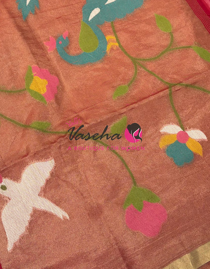 Semi Duppion Tussar Silk Saree | Red Shade |VVSDT001