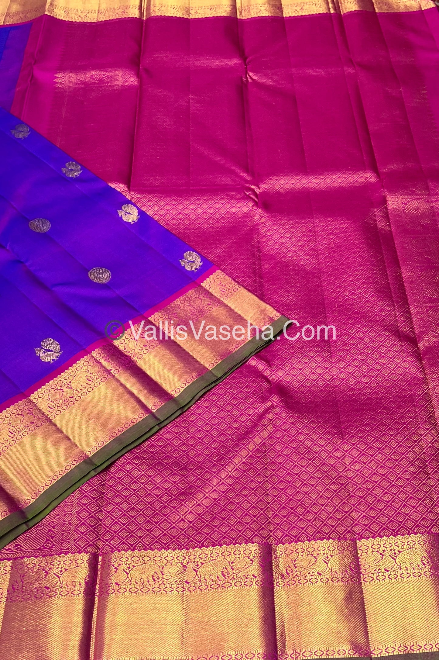 Pure Kanchipuram Silk Saree - Purple & Pink/Green Combo - VVPS014