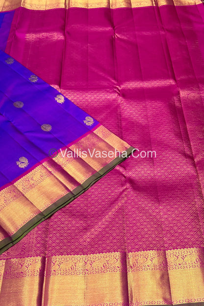 Pure Kanchipuram Silk Saree - Purple & Pink/Green Combo - VVPS014