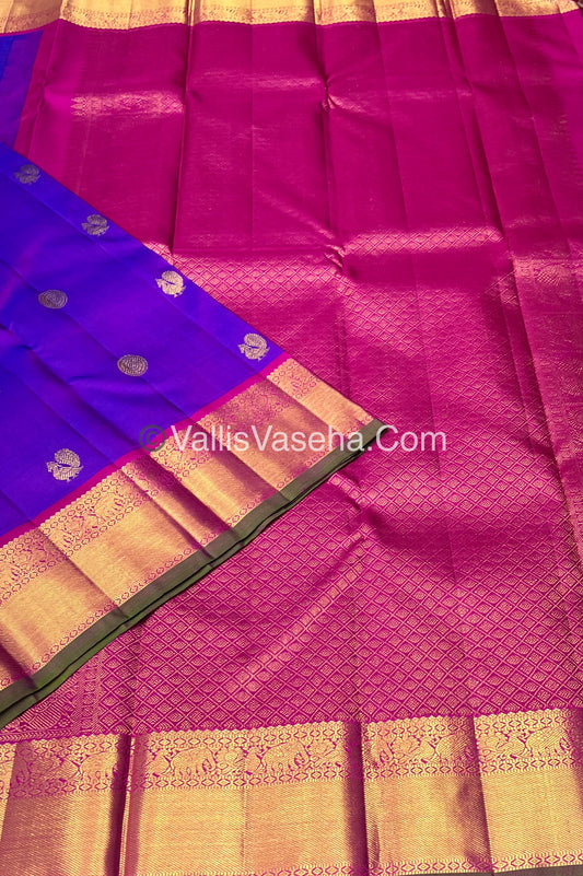 Pure Kanchipuram Silk Saree - Purple & Pink/Green Combo - VVPS014