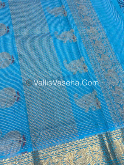 Pure Silk Cotton Sarees - Vairavoosi Lines - Blue With Blue Shade - VVPSC006