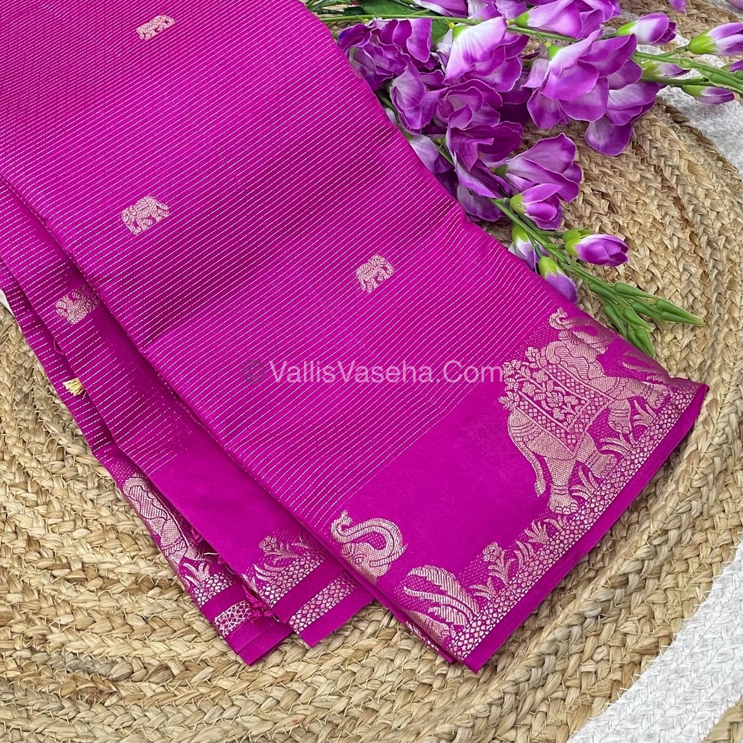 Semi Tussar Silk - Vairavoosi & Elephant Design - Rani Pink shade-VVSTS019