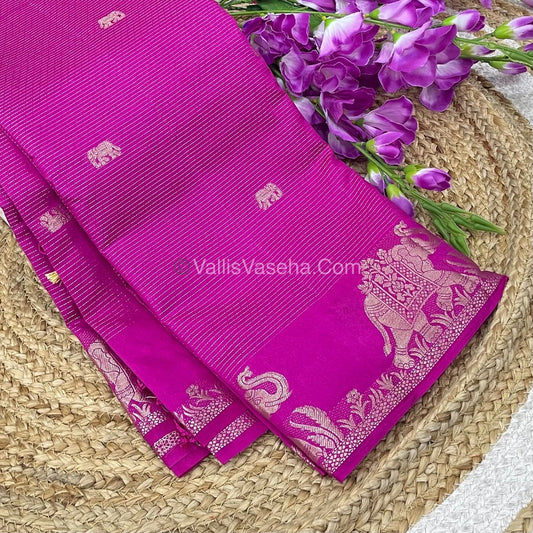 Semi Tussar Silk - Vairavoosi & Elephant Design - Rani Pink shade-VVSTS019