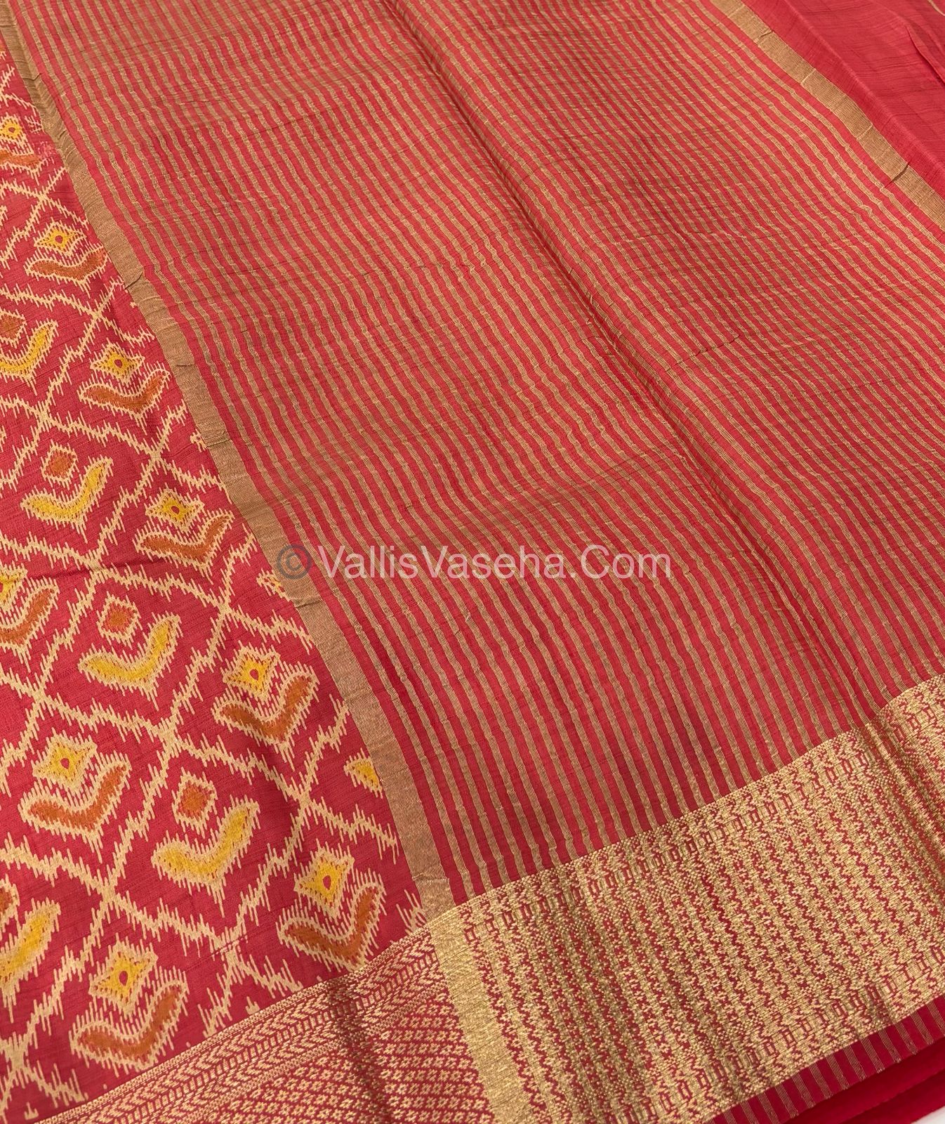 Semi Tussar Silk Saree - Ikkat / Pochampally Design - Red shade - VVSTS033