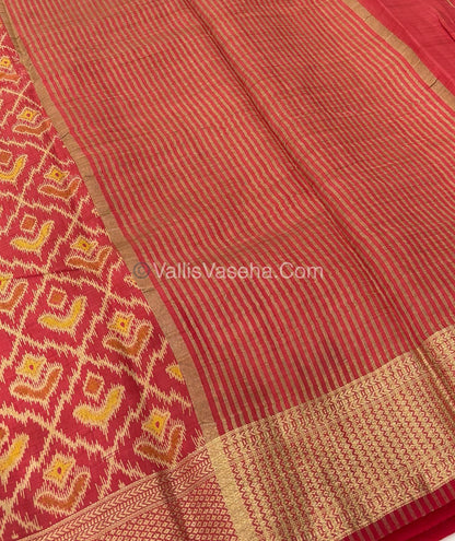 Semi Tussar Silk Saree - Ikkat / Pochampally Design - Red shade - VVSTS033