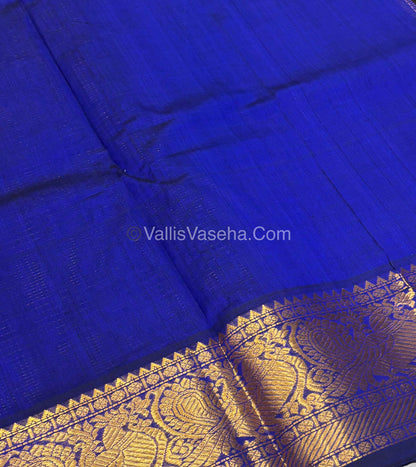 Pure Silk Cotton Saree - Vairavoosi checks - Mayil & Chakkaram - Blue Shade - VVMCV001