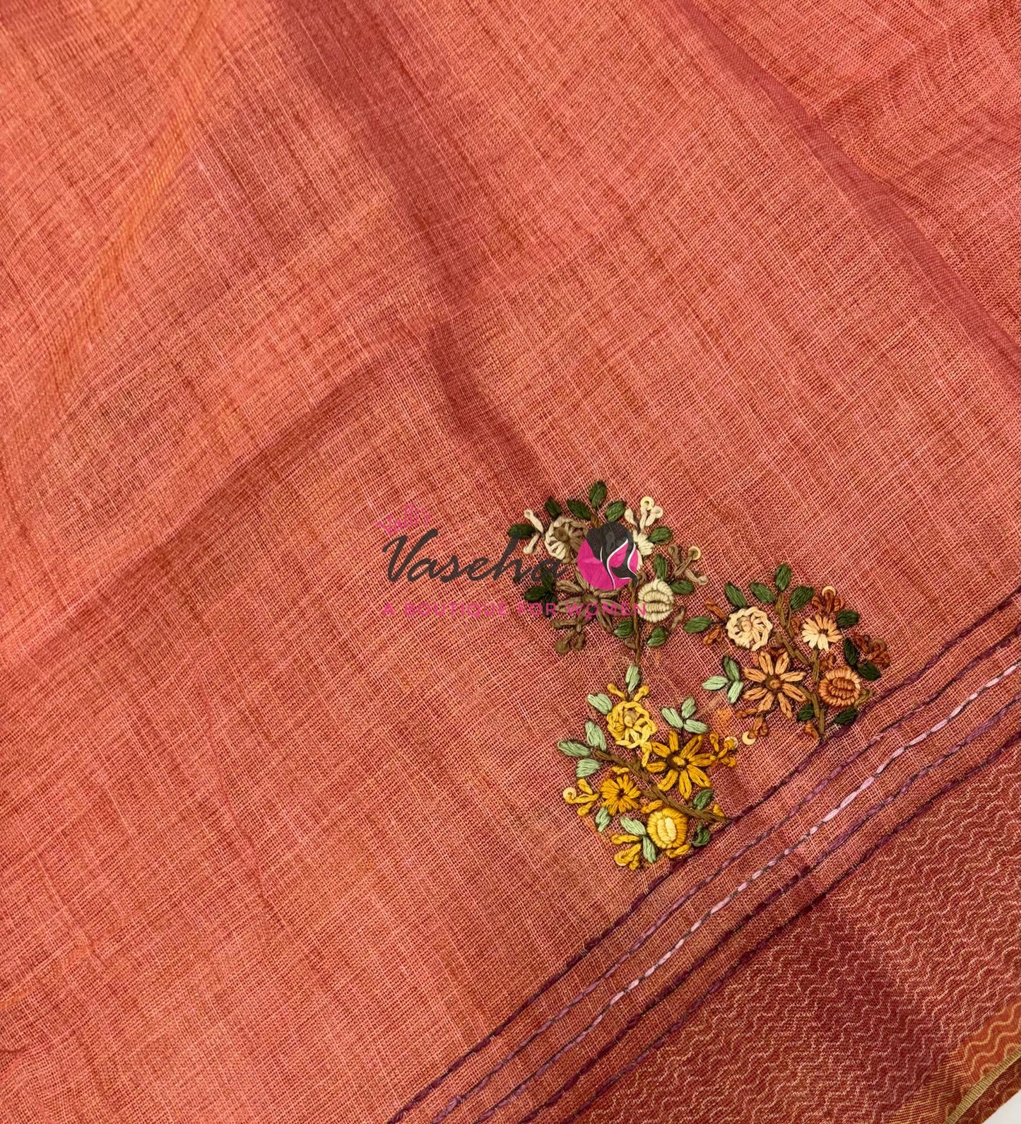 French Knot - Linen Tissue Saree - Peach Shade - VVLFN017