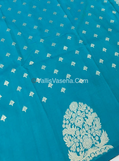 Semi Soft Silk - Tree With Double Birds Butta Border - Ramar Blue Shade -VVSSS011