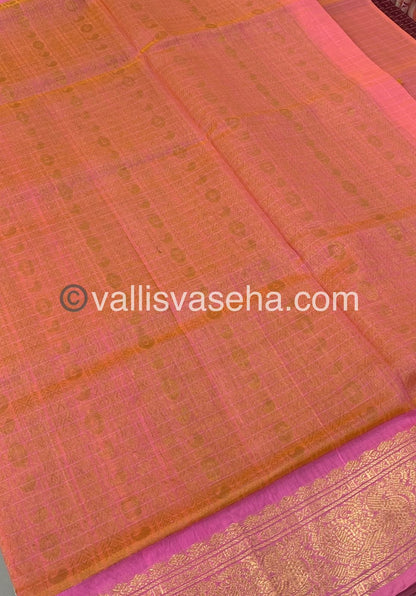 Pure Silk Cotton Saree - Maroon with Peach - Lakshadeepam Design - VVPLD001