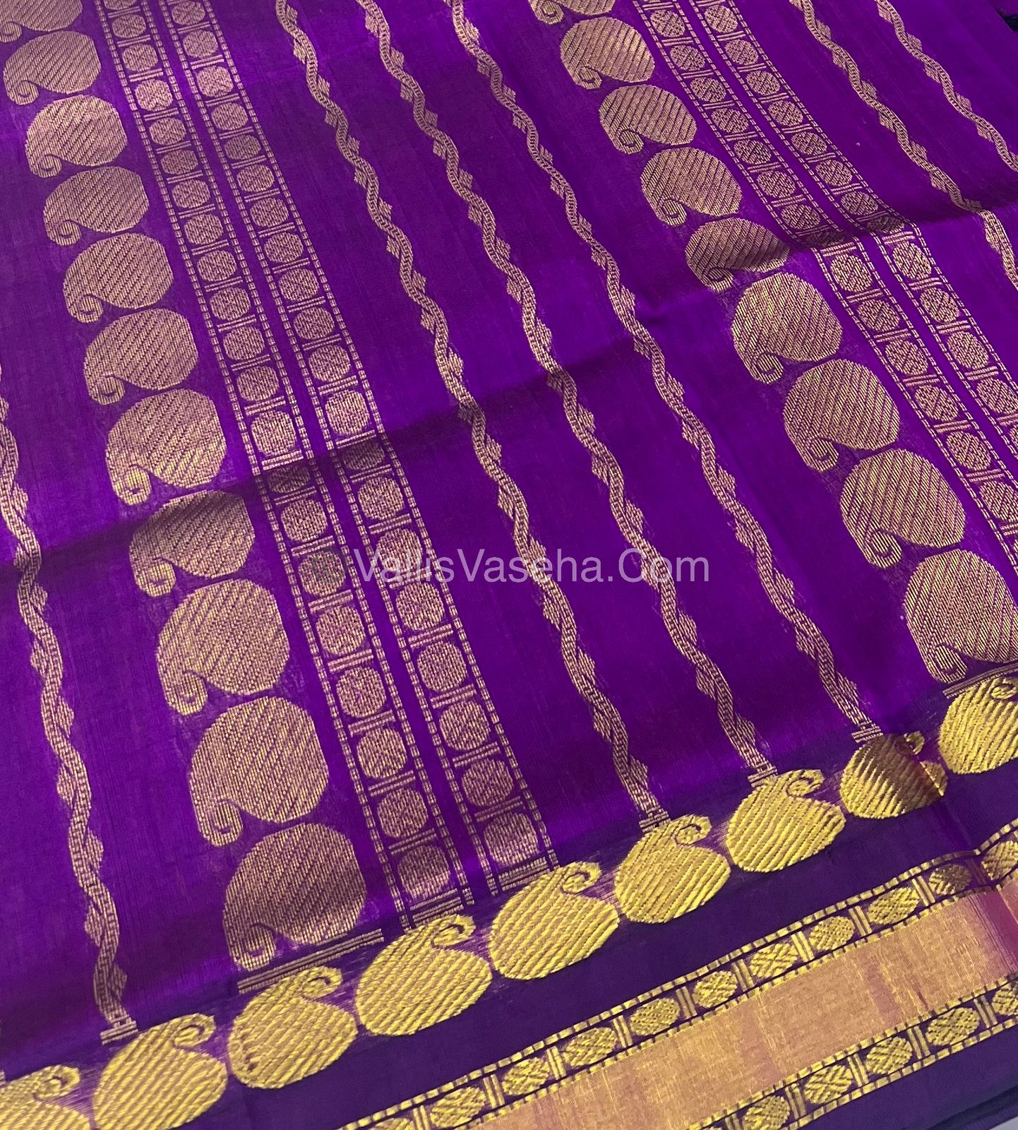 Pure Korvai Silk Cotton - Peach with Purple - Checks Pattern - VVKSC008