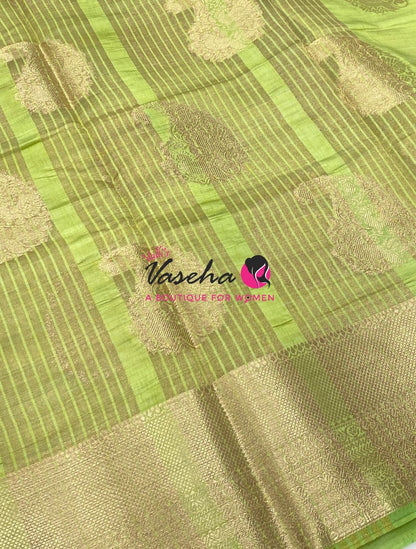 Semi Tussar Silk Saree | Pista Green Shade |VVSTS055