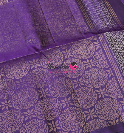 Pure Soft Silk Saree - (1.75 Warp) Shade Of Grey & Purple Combo - VVPSS064