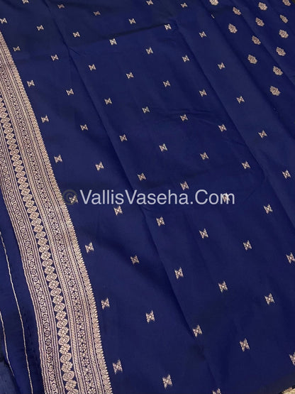 Semi Soft Silk - Peacock Butta Border - Blue Shade -VVSSS014