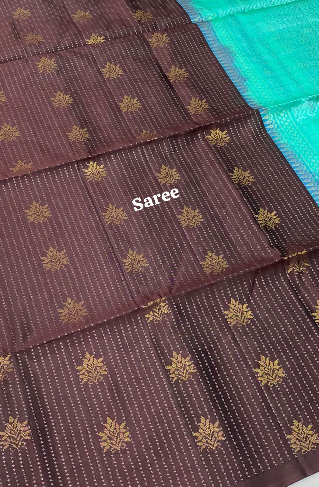 Pure Soft Silk Saree - Vaira Voosi design - Brown with Teal Bluish Green Combo - VVPSS016