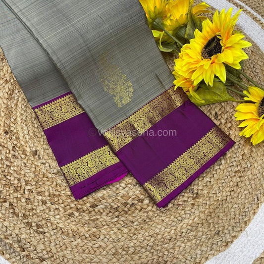 Pure Kanchipuram Silk Saree - Lovely Grey & Purplish Pink - Retta Petta Border - VVPS008