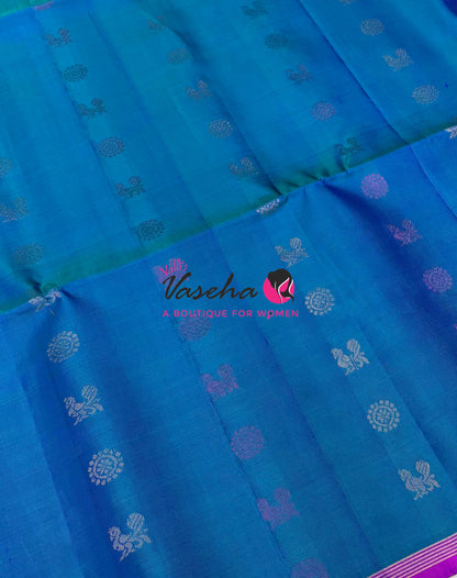 Pure Soft Silk Saree  - Blue & Purple Combo  - VVPSS055