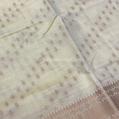 Semi Tussar Silk - Grand Pallu  Cream Shade - VVSTS017
