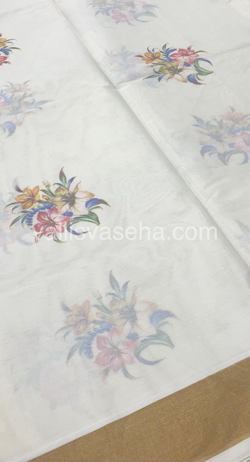 Kerala Cotton Saree - Cream With Golden Border - VVKCS001