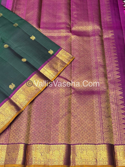 Pure Kanchipuram Silk Saree - Green & Purple Combo - VVPS025