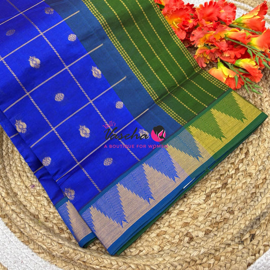 Semi Silk Cotton Saree - Checked Pattern with Butta  - VVSSC012