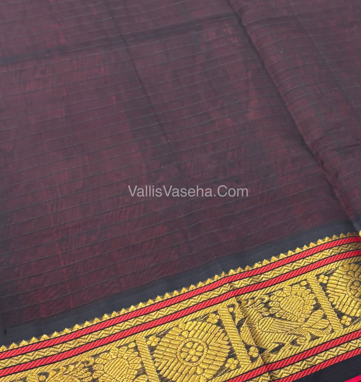 Pure Silk Cotton Saree - Red With Black Shade - Lakshadeepam Design - VVPLD001