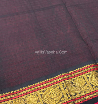 Pure Silk Cotton Saree - Red With Black Shade - Lakshadeepam Design - VVPLD001