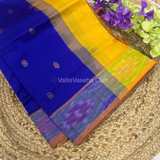 Semi Silk Cotton Saree -  Blue  & Yellow  - VVSSC001