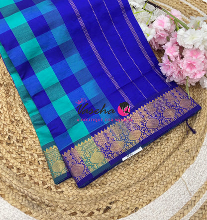 Semi Silk Cotton Saree |  Pazhum Pazhamum Checks Design |VVSSC018