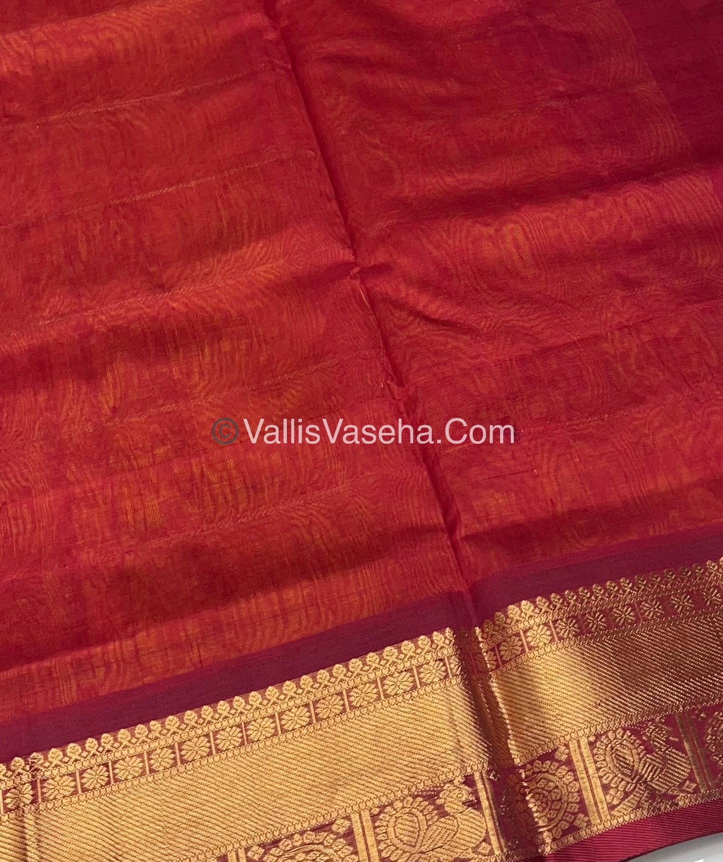 Pure Silk Cotton Saree - Mayil & Chakkaram Design - Mango Yellow & Red - VVMC001