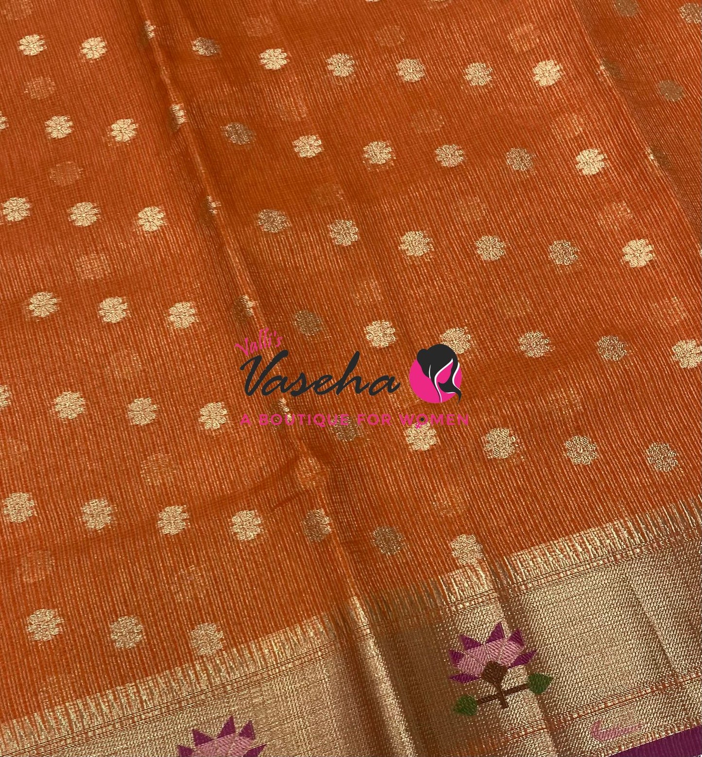 Kota Tissue Saree - Paithani Border - Light Orange with Purplish Pink   - VVKPS001