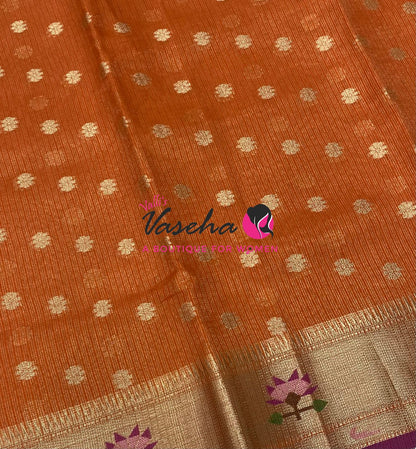 Kota Tissue Saree - Paithani Border - Light Orange with Purplish Pink   - VVKPS001