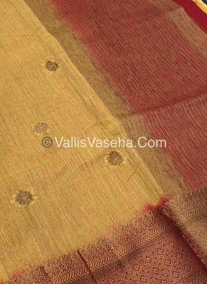 Bamboo Silk Saree  - Creamish Chikko with maroon Shade - VVBSS001